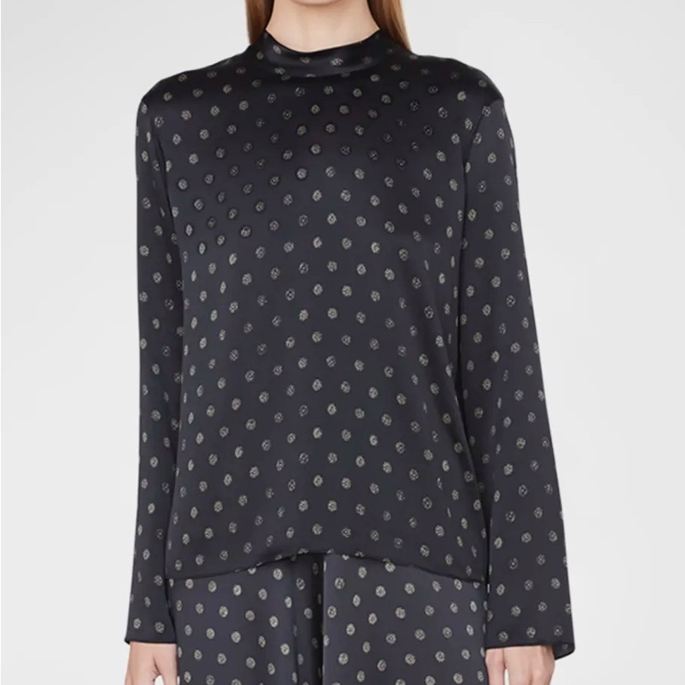 Vince Silk Sun Dot Mock Neck Long Sleeve Blouse